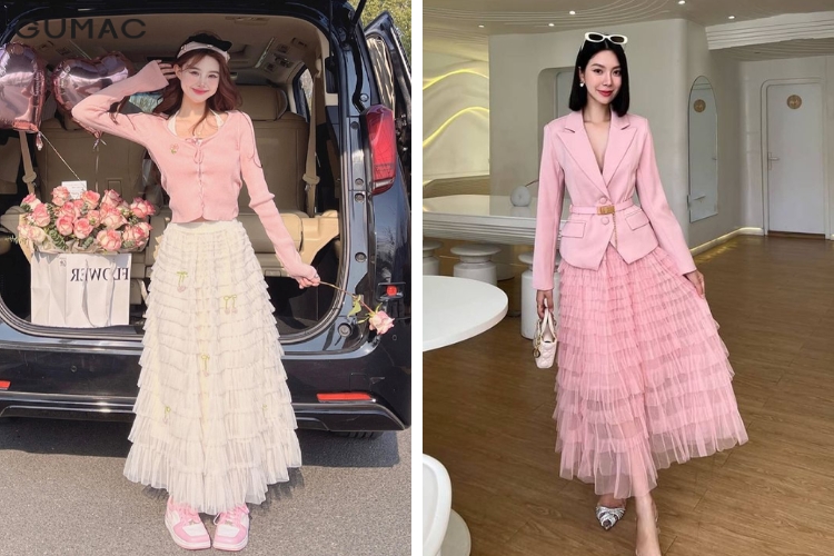 Váy dập ly theo tầng dài